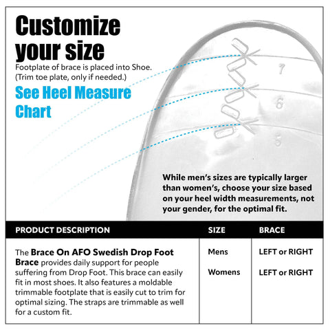 Size chart for Lightweight AFO Foot Drop Brace For Men, All Day Comfy Walking Stabilizer With Adjustable Straps, Low Profile Foot Drop Brace For Right Foot, Injection Molded Polyethylene Foot Boot For Injury Recovery
