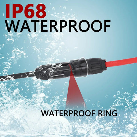 Close-up of IP68 waterproof connector from Solar Panel Parallel Connector Kit For 2 To 6 Panels Y Branch Cable Splitter
