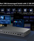 Beefy 8-Port 10Gbps Ethernet Switch With Dual 10G SFP Plus Slots And 6 x 10G RJ45 Ports Unmanaged Plug and Play Desktop