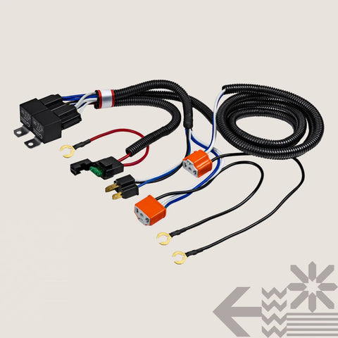 Plug And Play H4 LED Headlight Wiring Harness Kit With Negative Switched Conversion And Fused Protection, coiled wires view.