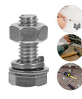 Close-up of 20 Piece M6 Stainless Steel Hex Bolts And Nuts Kit With 16mm Thread Length, showing the bolts, washers, and tools in use