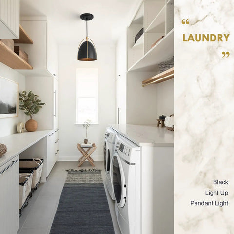 Dope Black Dome Pendant Light With Gold Trim For Kitchen Island And Dining Room Modern Hanging Fixture in laundry room