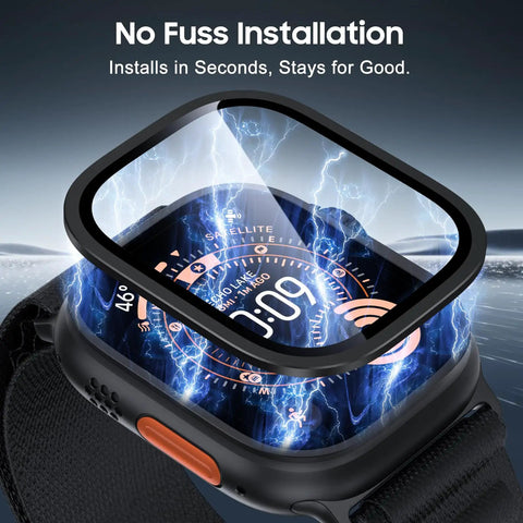 Apple Watch Ultra 49mm Screen Protector With Titanium Alloy Frame And 9H Tempered Glass For Ultra 3 2 1 Military Grade Protection