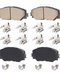 Front ceramic brake pad kit, 4-piece with mounting hardware for Scion xD, Corolla, Matrix, Vibe, HS250h