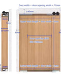Slick Hidden Track Sliding Door Hardware With Invisible Floor Rail For Bedrooms And Bathrooms Featuring Soft Close Mechanism and dimensions diagram.