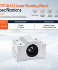 Pro Grade 4 Pack SCS10UUU Linear Bearing Pillow Block Kit For 10mm Shafts specifications and dimensions.