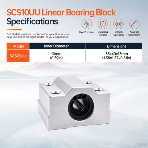 Pro Grade 4 Pack SCS10UUU Linear Bearing Pillow Block Kit For 10mm Shafts specifications and dimensions.