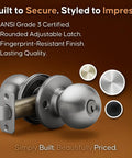 Ball Door Knob Set With Keyed Alike Deadbolt Satin Stainless Finish showing adjustable latch and fingerprint-resistant surface.