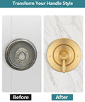 Stylish Brushed Gold Chateau Style Shower Faucet Trim Kit For Moen Fit Valve Featuring Elegant Pull On Push Off Design Knob With Clear Hot And Cold Labels And Modern Aesthetic Look Perfect For Your Bathroom Reno Project before and after