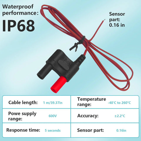 80BK-A Type K thermocouple bead probe with clamp, red insulated wire, IP68 waterproof.