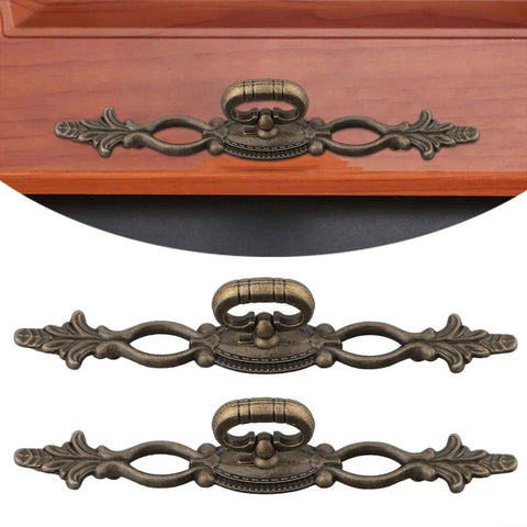 Two Pack European Retro Drawer Pulls Handles Bronze Alloy With Antique Bronze Finish displayed on wooden cabinet