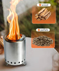 Pellet Tabletop Fire Pit 7 Inch Mini Outdoor Fire Pit with removable ash pan, wood and pellets options shown.
