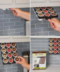 Under Cabinet Coffee Pod Storage Rack For Keurig K Cups, space-saving design holds 12 pods, installed under a kitchen cabinet.