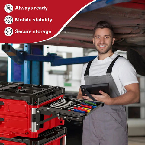 Mechanic using Foldable Magnetic Table Workbench For Repairs And Assembly, Heavy Duty Mobile Work Station with tool storage