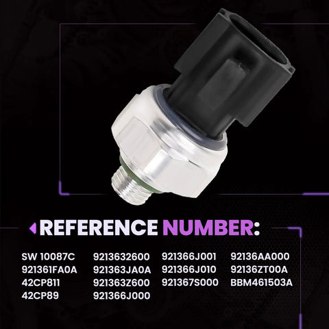 Direct Fit Replacement AC Pressure Switch For Nissan Infiniti Mazda Cars That Fits Altima 350Z 370Z Versa Maxima Titan FX Q50 Q60 QX50 QX60 HVAC Sensor Transducer Plug And Play product image with reference numbers.