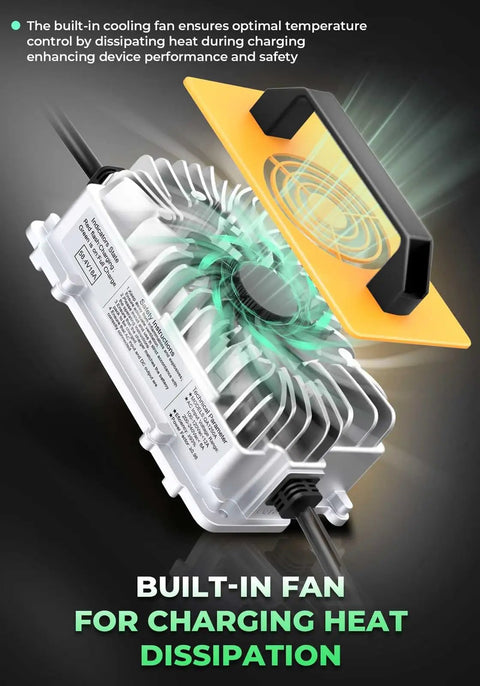 58.4V 18A Smart Battery Charger For 48V LiFePO4 Systems 51.2V IP65 with built-in fan for heat dissipation