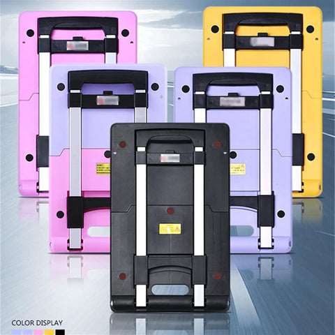 No Sweat Folding Platform Cart With 360 Swivel Wheels For Easy Hauling And Compact Storage Ultralight Utility Dolly in various colors, showing the flat design.