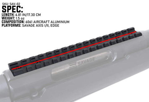 Savage Axis Picatinny Rail Mount 0 MOA on rifle receiver shown in black 6061 aircraft aluminum.