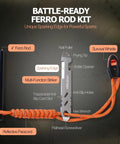Image showing a Ferro Rod Fire Starter Survival Tool All In One Flint And Steel Kit with reflective paracord and survival whistle.