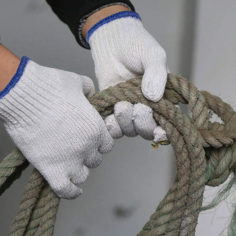 Heavy Duty Pro Grade Cotton Polyester Knit Work Gloves For Mechanics And Warehouse Crews 12 Pack Medium Size gripping thick rope.