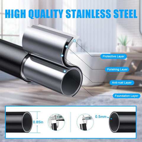 Adjustable Shower Curtain Rod 32 To 80 Inches No Drilling Spring Tension Rustproof Stainless Steel diagram showing layers.