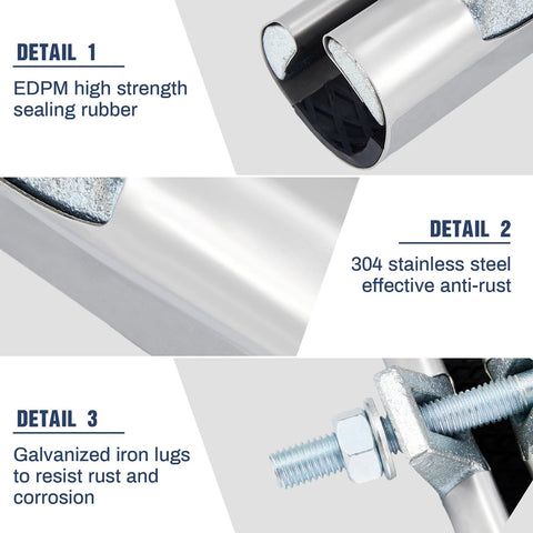 Hicarer 2-pack 1/2 in pipe repair clamps with single bolt; EDPM rubber seal, 304 stainless steel, galvanized iron lugs