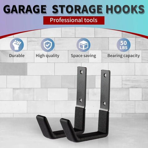 Beefy Heavy Duty Wall Mount Hooks Set For Garage And Garden, Steel U Hooks Hose Hanger with Anti Slip PVC Coating, 50 lbs capacity