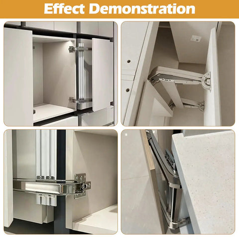 Effect demonstration of No Hassle Heavy Duty 180 Degree Lateral Hinge Set For Cabinets And Wardrobes in a modern kitchen.