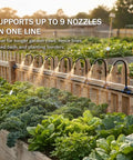 Smart 200 Foot Drip Irrigation Kit With 36 Pro Grade Adjustable Copper Nozzles in use on raised garden beds.