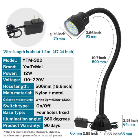 Lathe Led Work Light With Dual Gooseneck Waterproof Design 1200 Lumens Beefy Mechanic Lamp for CNC Milling Drilling Punching Machines