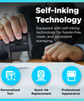 Self Inking Personalized Name Stamp For Office Use With Custom One Line Text person stamping document at desk