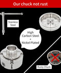 DEEFIINE 4-inch wood lathe chuck set with nickel-plated self-centering 4-jaw chuck; 1x8 and 3/4x16 adapters; 2 jaws.