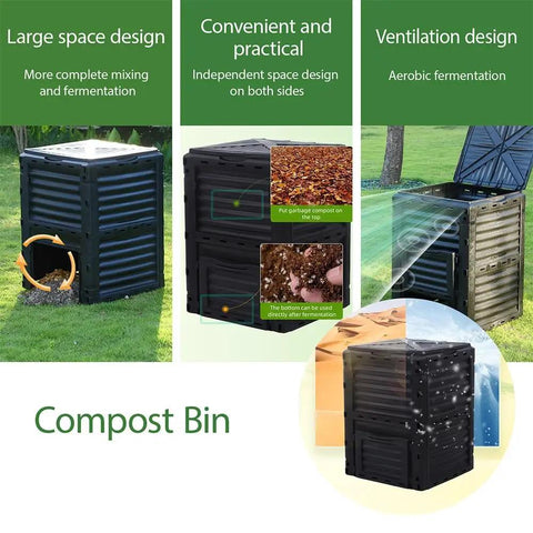 300L Outdoor Compost Bin Heavy Duty Plastic With Huge Capacity For Garden And Yard Tumbler Style Fertilizer Box