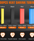 400PCS Heat Shrink Tubing in yellow, black, red, and blue; various sizes for wire insulation and electrical tasks.