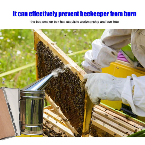 Bee Smoker Bellows For Beehive Replacement Plywood Box With PVC Leather Clip Included 19x12 Cm in use by a beekeeper