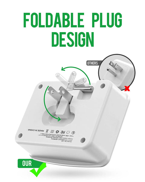 Foldable Travel Power Strip With USB C And USB A Ports 6 In 1 Compact Wall Plug 3 AC Outlets And 3 USB Ports No Surge Protector