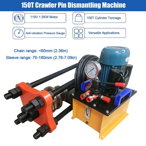 150 Ton Hydraulic Chain Pinning Machine Track Pin Removal Tool Heavy Duty Link Repair Press for Skid Steer Forklift, 110V motor.