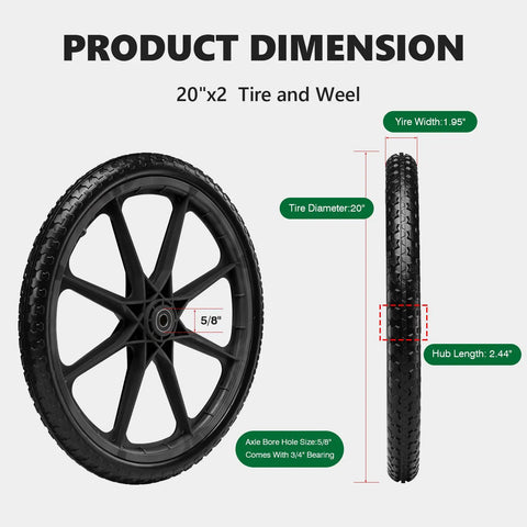 Diagram of 20 Inch Flat Free Tire And Wheel With Three Quarter Inch And Five Eighth Inch Bearings Replacement Wheels For Wheelbarrows Lawn Carts