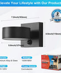 Motion Sensor Smart Outdoor Wall Lights Aluminum Waterproof LED Porch Lighting For Front Porch And Garage 3000K 4000K 5000K Auto Brightness Triggered By People Or Cars Hands Free Exterior Lighting, showing black aluminum light with measurements.