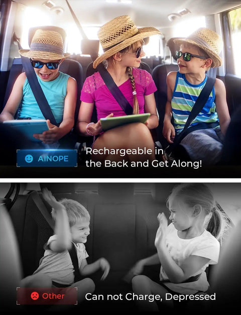 Children smiling in car using Six Port Car Charger With PD And QC Fast Charging, 12V Travel Adapter, road trip must-have.