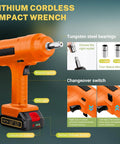 Lithium cordless impact wrench with tungsten steel bearings and battery for 5 Ton Cordless Electric Car Jack Kit.