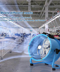 Workhorse Grade 220V Industrial Floor Fan with heavy duty steel mesh guard, designed for workshop cooling and efficient airflow.