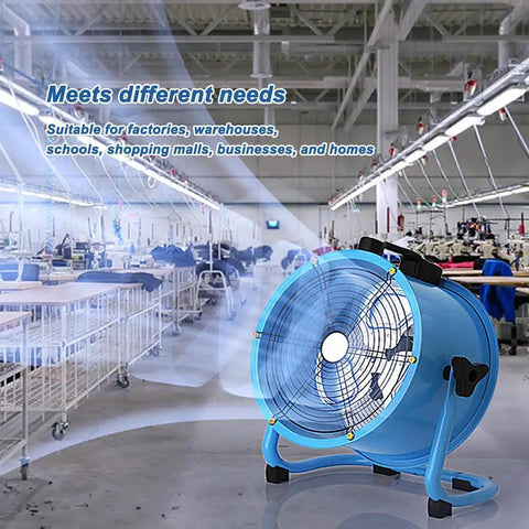 Workhorse Grade 220V Industrial Floor Fan with heavy duty steel mesh guard, designed for workshop cooling and efficient airflow.