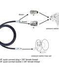 8 Ft Pressure Washer Whip Hose With Swivel Adapter Set Three Eighths Inch NPT Workhorse Pro Grade Quick Connect For High PSI Up To 4000, 2.5-5 GPM, 176F Max Temperature, Burst 16000 PSI, Heavy Duty Durable Hose, 8 ft hose with 3/8 in fittings to pump and reel