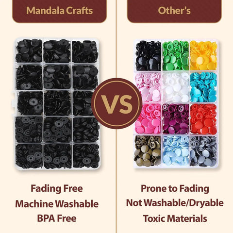 Comparison of Mandala Crafts vs other 150 Sets Black 12Mm No Sew Plastic Snap Fasteners Kit for DIY Sewing.
