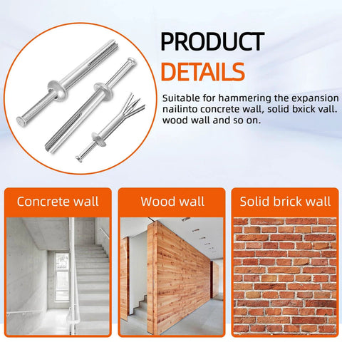 Hammer Drive Nail In Anchors For Cement Concrete One Quarter Inch Diameter Zinc Alloy 50 Pieces Durable Rust Resistant