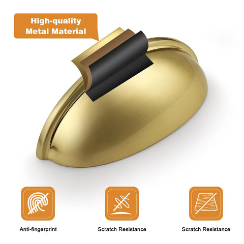 5 Pack Champagne Bronze Cabinet Pulls 3 Inch Hole Centers 76mm Bin Cup Drawer Pulls in shell style showing scratch resistance