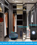 Smart LED Under Cabinet Lighting Kit With Alexa Voice And App Control Six 12 Inch Dimmable Linkable Light Bars illuminating a closet