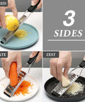 Three Piece Grater And Zester Set With Fine Coarse And Extra Coarse Holes Stainless Steel grating lemon, carrot, and ginger