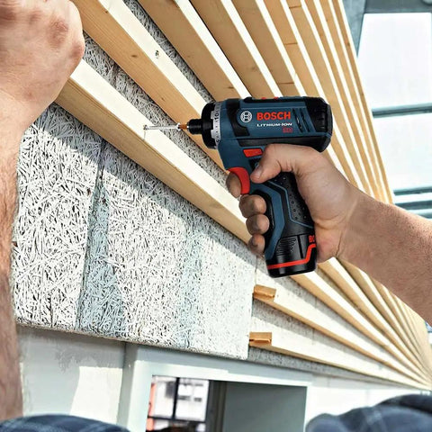 Person using 12V Max Two Speed Pocket Driver Bare Tool With 265 Inch Pounds Torque And 1300 RPM for carpentry